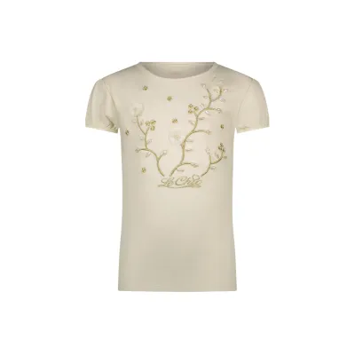 IVORY TSHIRT PEARL & FLOWERS APPLIQUE SHORT SLEEVE / C411-5411-008