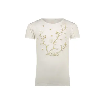 OFF WHITE TSHIRT PEARL & FLOWER APPLIQUE SHORT SLEEVE / C411-5411-003