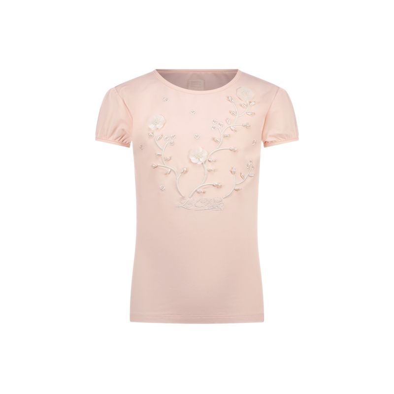 ROSE TSHIRT PEARL & FLOWER APPLIQUE SHORT SLEEVE / C411-5411-225