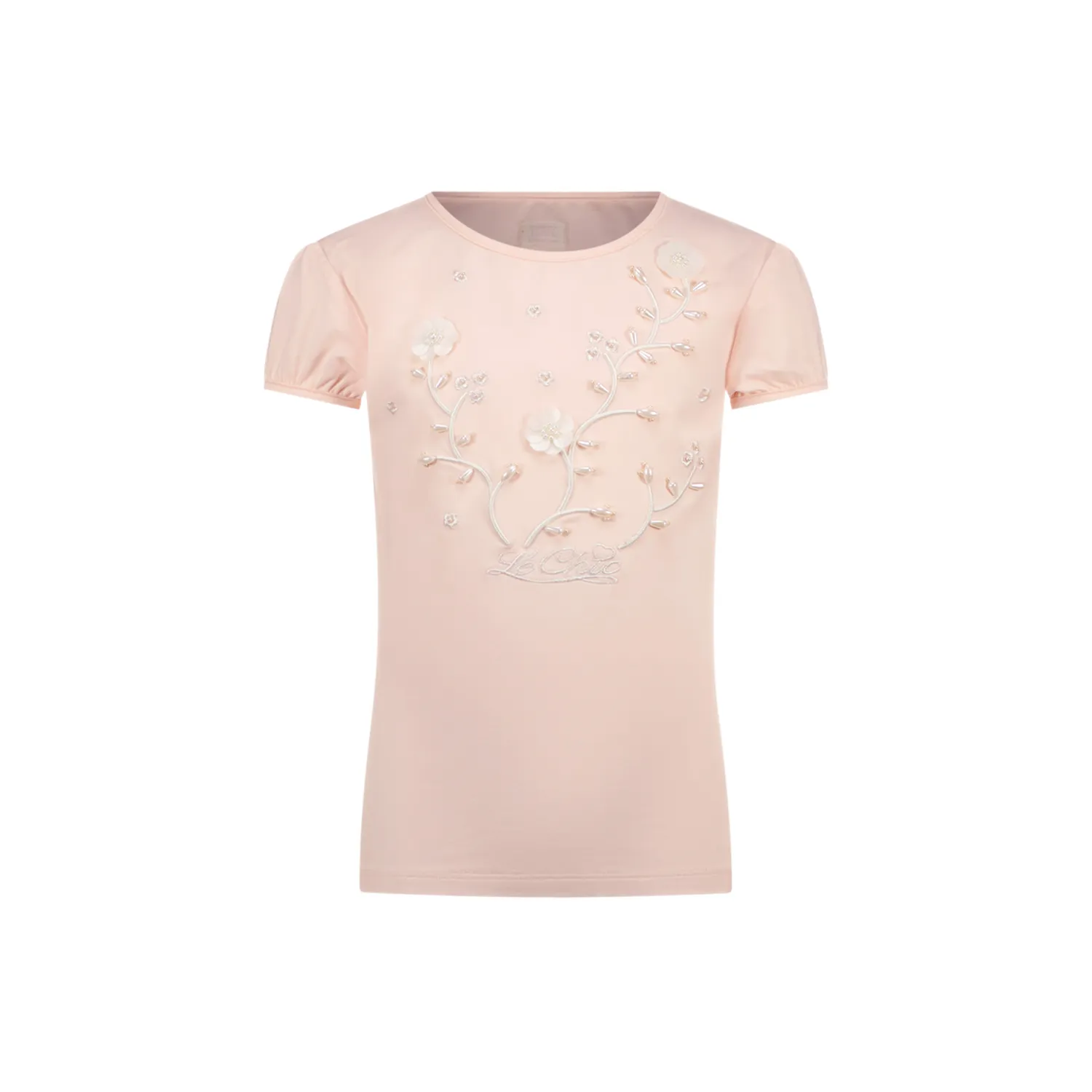 ROSE TSHIRT PEARL & FLOWER APPLIQUE SHORT SLEEVE / C411-5411-225