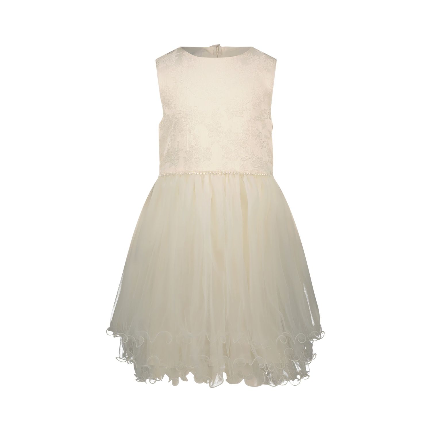CREAM DAMASK PRINT & TULLE SKIRT CURLY EDGE HEMLINE / C411-5803-012