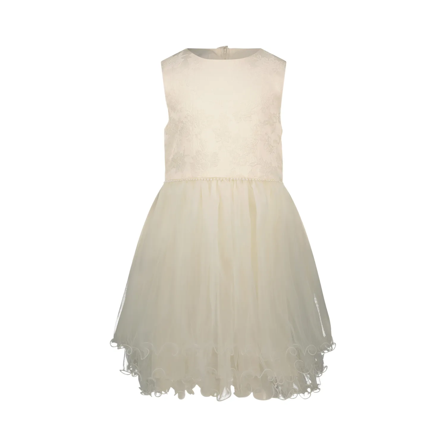 CREAM DAMASK PRINT & TULLE SKIRT CURLY EDGE HEMLINE / C411-5803-012