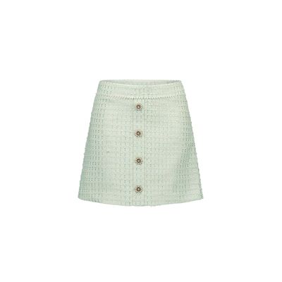 JADE GREEN TWEED SKIRT PEARL & RHINESTONE TRIM BUTTONS / C411-5742-304
