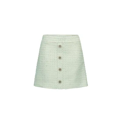 JADE GREEN TWEED SKIRT PEARL & RHINESTONE TRIM BUTTONS / C411-5742-304