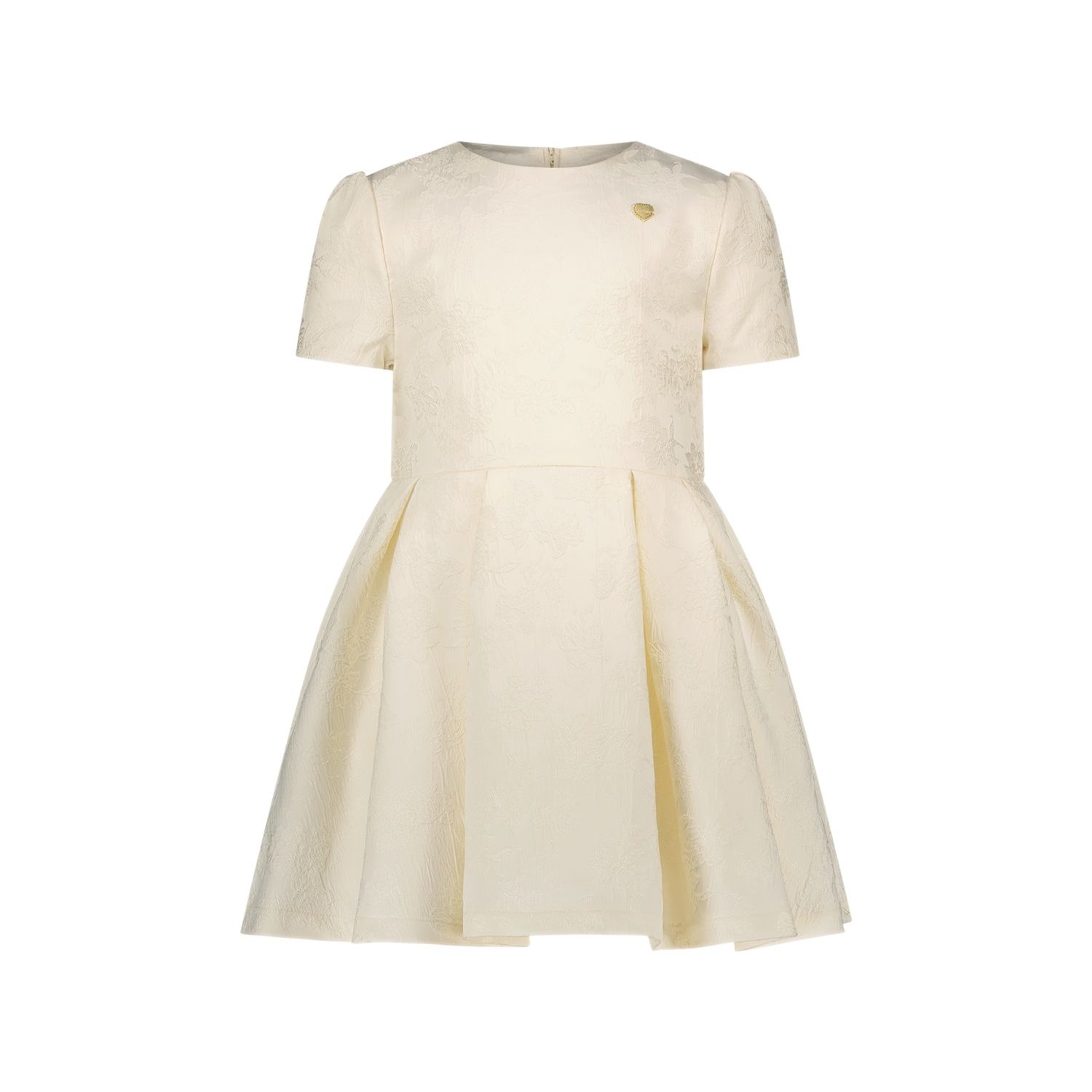 CREAM DAMASKAS PRINT DRESS PLEATED SHORT SLEEVE / C411-5850-012