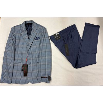 2PC BLUE MULTI PLAID BLAZER NAVY PANT SLIM FIT / 5466-5866-LZ504-508