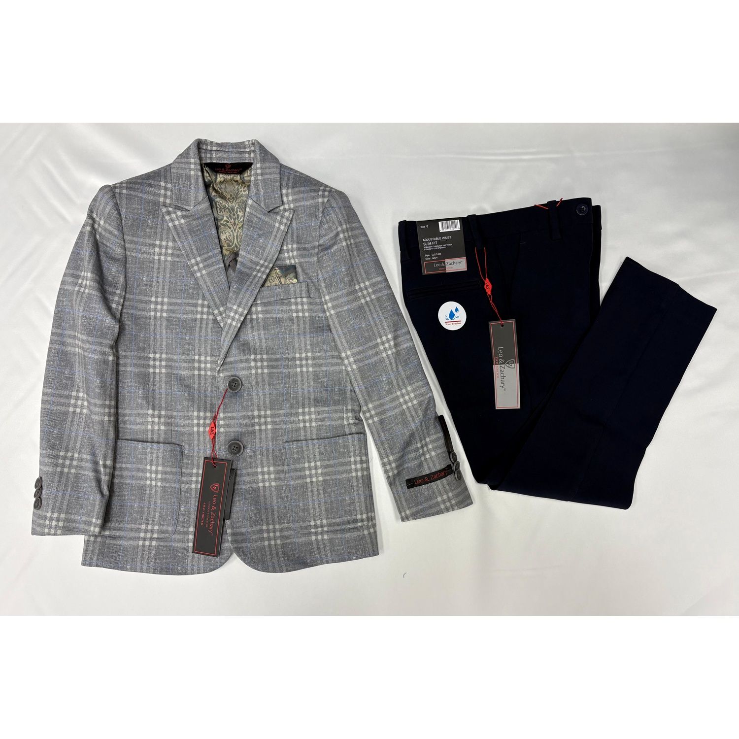 2PC GREY BLUE PLAID BLAZER-BLACK PANT SLIM FIT / 5468-LZDT-504