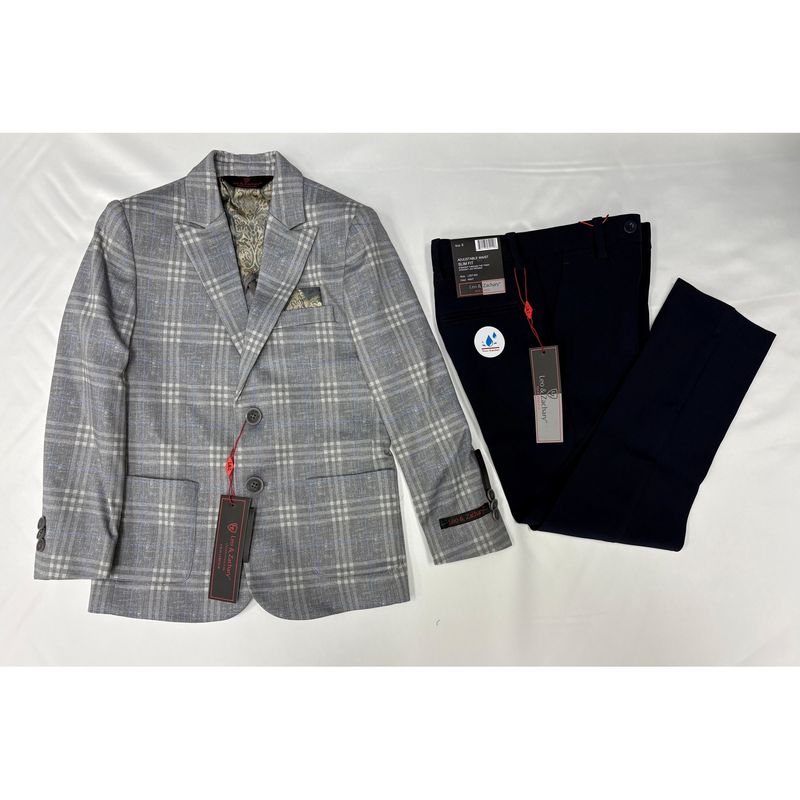 2PC GREY BLUE PLAID BLAZER-BLACK PANT SLIM FIT / 5468-LZDT-504 2PC GREY BLUE PLAID BLAZER-BLACK PANT SLIM FIT / 5468-LZDT-504