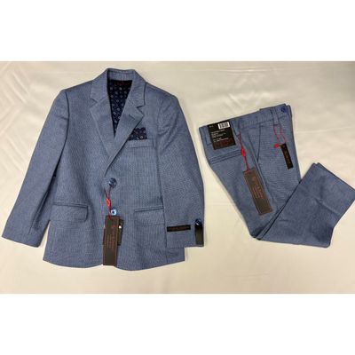 2PC BLUE BASKETWEAVE PRINT SUIT / 5445