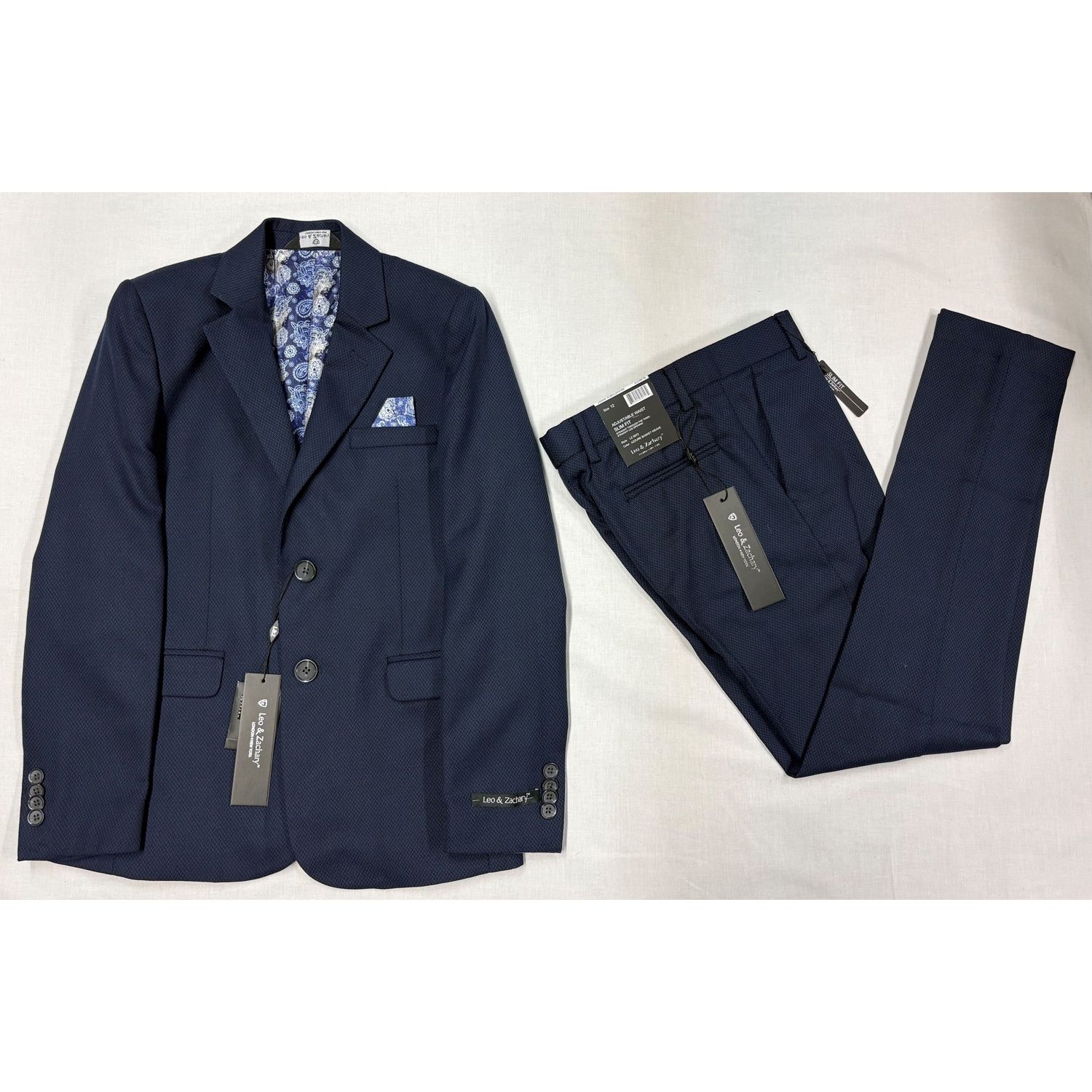 2PC NAVY BLAZER & PANT BASKETWEAVE PRINT SLIM FIT / 5472-LZ54722PC