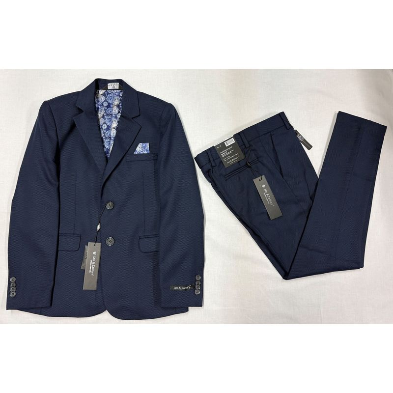 2PC NAVY BLAZER & PANT BASKETWEAVE PRINT SLIM FIT / 5472-LZ54722PC