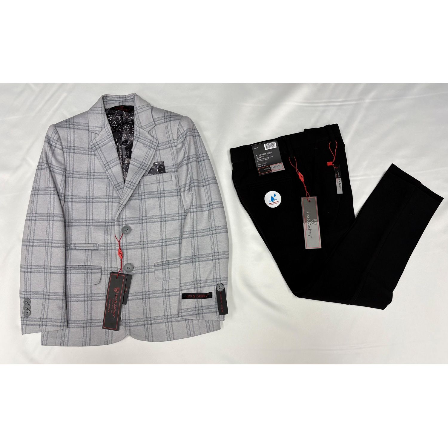 2PC GREY HAVANA PLAID BLACK PANT SLIM FIT / 5467-LZK504