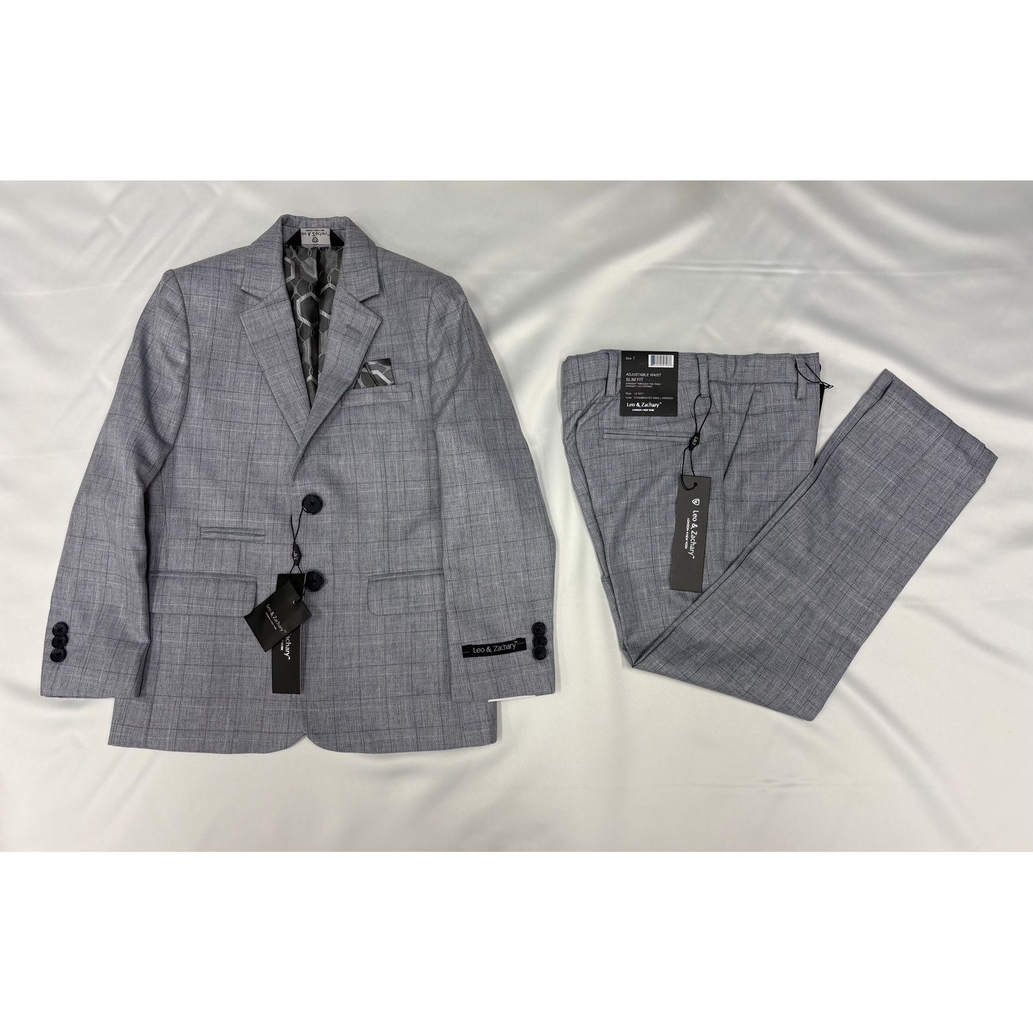 2PC GREY CHAMBRAY SUIT SMALL WINDOW CHECK / 5471-LZ5451 2PC GREY CHAMBRAY SUIT SMALL WINDOW CHECK / 5471-LZ5451