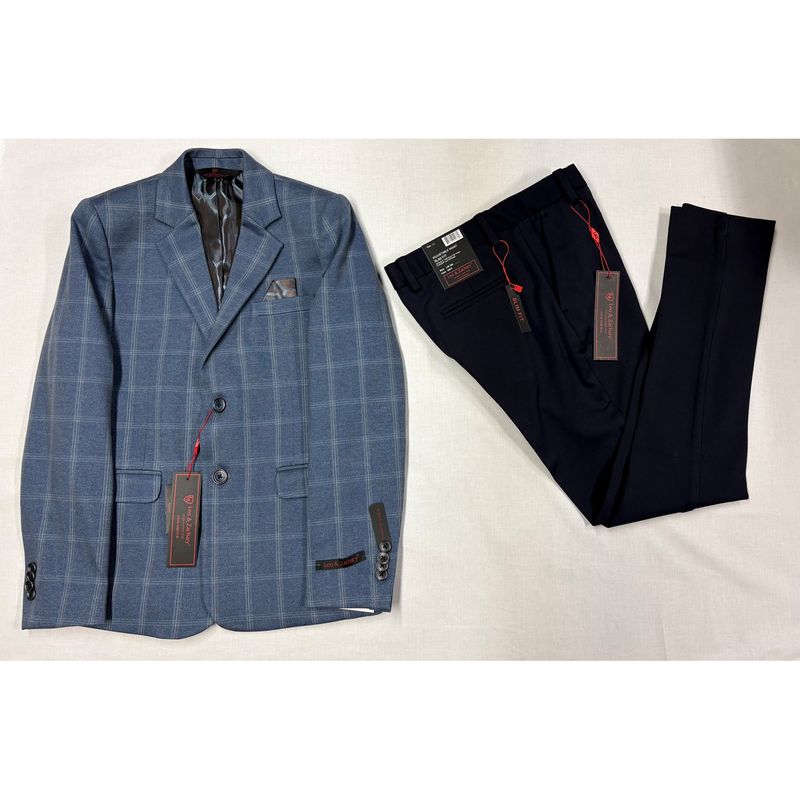 2PC DENIM SMALL WINDOW BLAZER & NAVY PANT SLIM FIT / 5465-LZDT-504