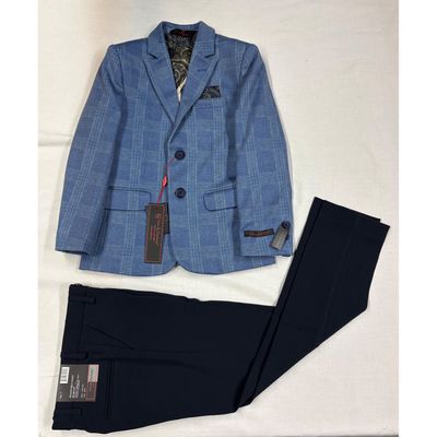 2PC BLUE PLAID BLAZER & NAVY PANT SLIM FIT / 5444-LZDT-504