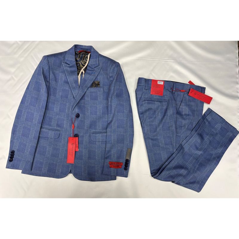 BLZ5844 MID BLUE PLAID 2PC SUIT HUSKY STRETCH / BLZ5844 MID BLUE PLAID 2PC SUIT HUSKY STRETCH /