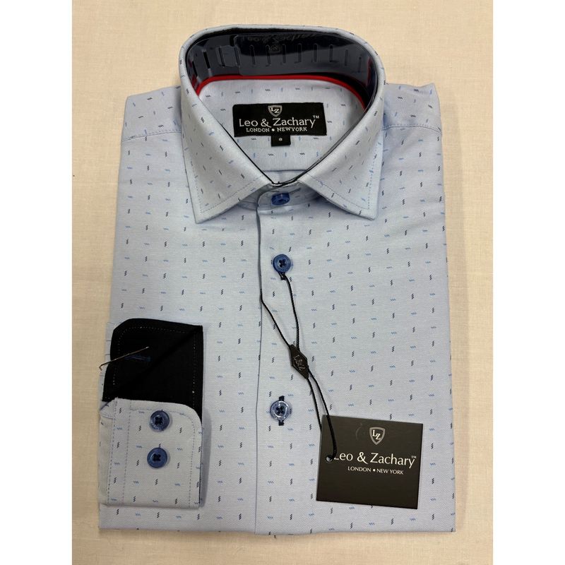 LIGHTING BLUE SHIRT NAVY TRIM PRINTED / 50036 LIGHTING BLUE SHIRT NAVY TRIM PRINTED / 50036
