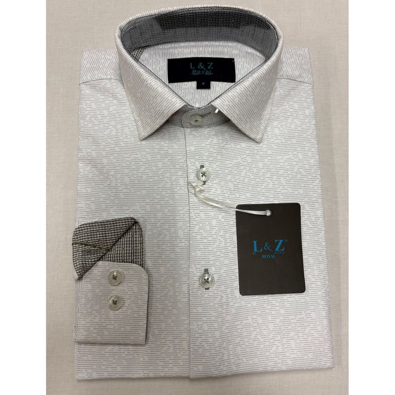 LIGHT GREY PRINTED SHIRT CHECK TRIM / 50035 LIGHT GREY PRINTED SHIRT CHECK TRIM / 50035