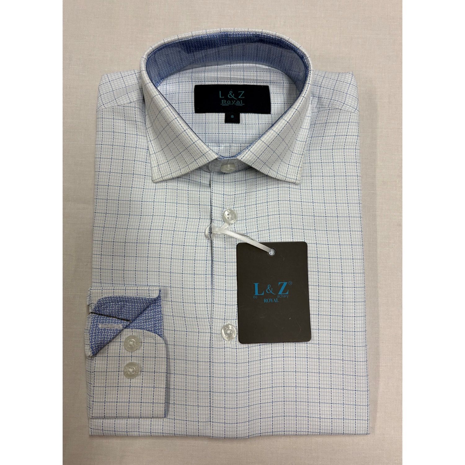 PALE BLUE SHIRT WINDOW PANE CHECK PRINT / 50025