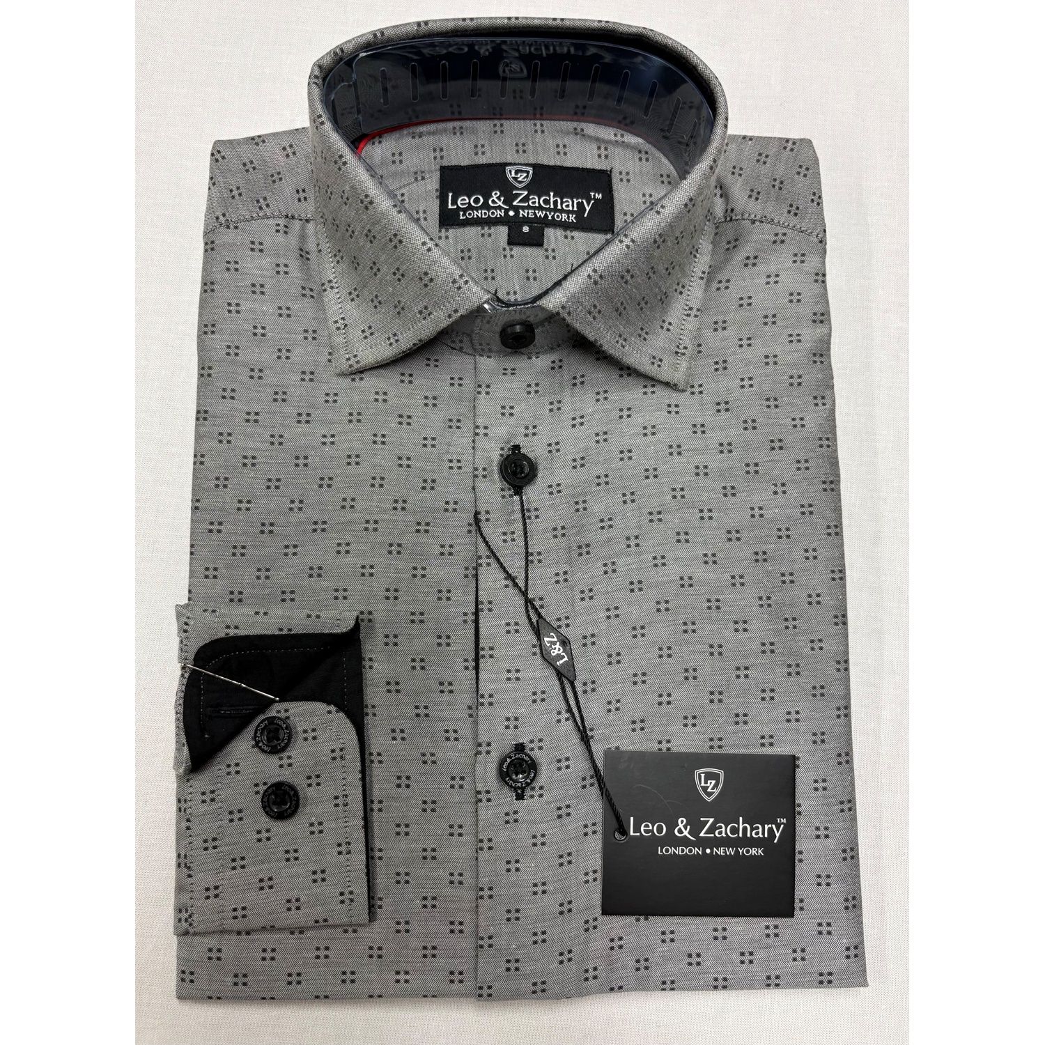 GREY BLACK SHIRT DOTTED BOX PRINT / 50032