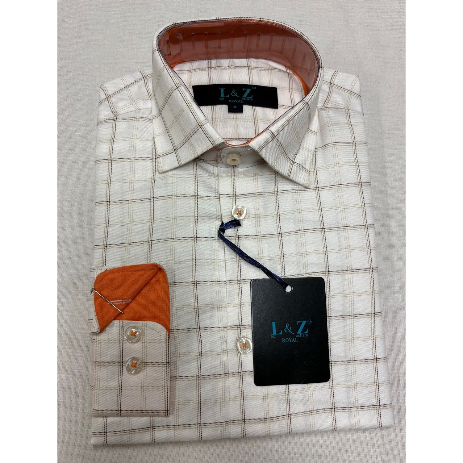 BEIGE CHECK SHIRT ORANGE TRIM / 5858
