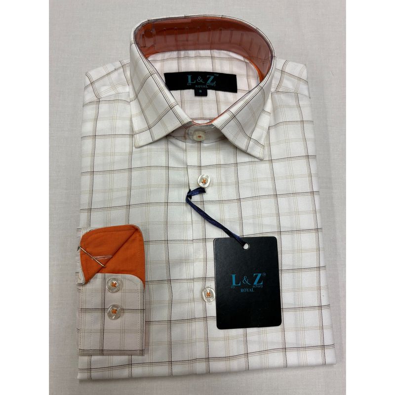 BEIGE CHECK SHIRT ORANGE TRIM / 5858 BEIGE CHECK SHIRT ORANGE TRIM / 5858