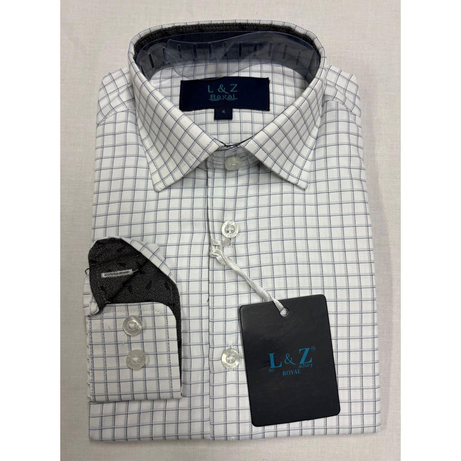 WHITE GREY/NAVY SHIRT WINDOW PANE CHECK / 5970