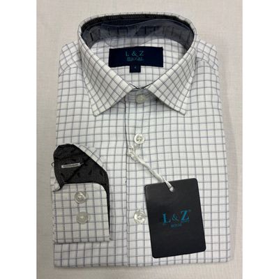 WHITE GREY/NAVY SHIRT WINDOW PANE CHECK / 5970