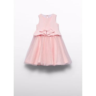 PINK DRESS TULLE SKIRT SATIN BODICE BOW TRIM / 5034-051