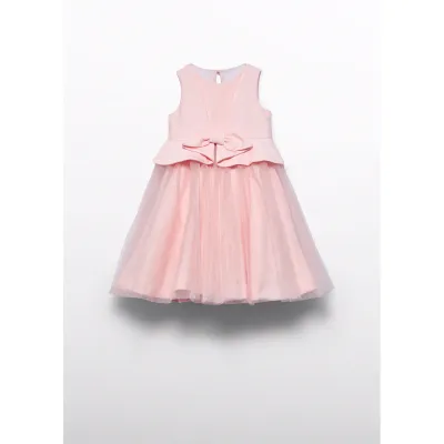 PINK DRESS TULLE SKIRT SATIN BODICE BOW TRIM / 5034-051