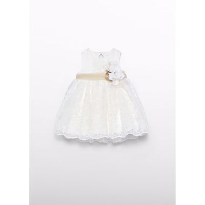 CREAM DRESS EMBROIDERED ORGANDY BELT & FLOWER APPLIQUE / 5007-007