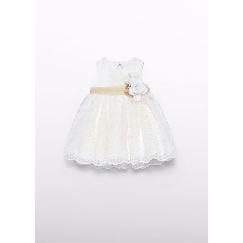 CREAM DRESS EMBROIDERED ORGANDY BELT & FLOWER APPLIQUE / 5007-007