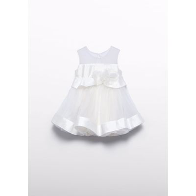 CREAM DRESS TULLE & SHANTUNG FLOWER APPLIQUE / 5001-007