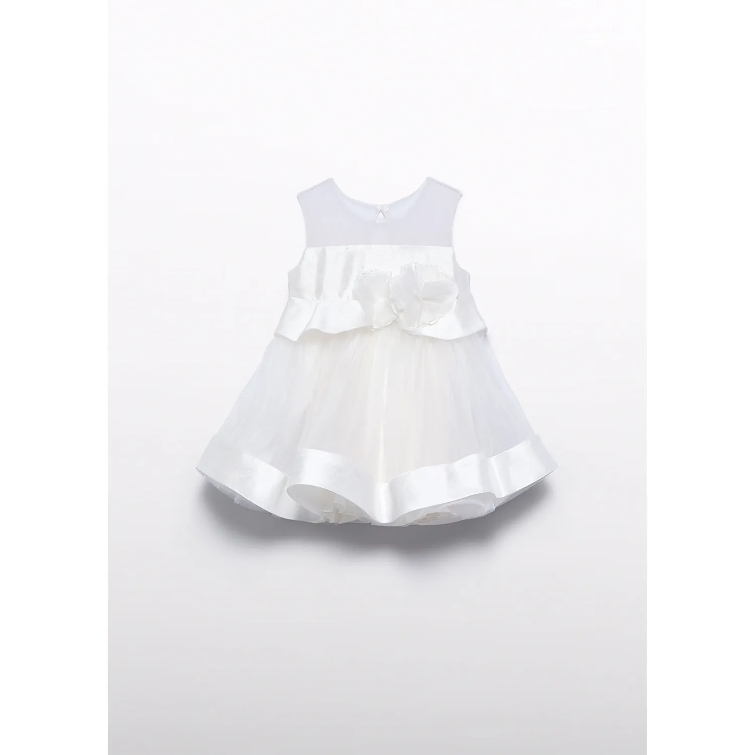 CREAM DRESS TULLE & SHANTUNG FLOWER APPLIQUE / 5001-007