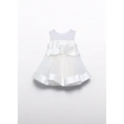 CREAM DRESS TULLE & SHANTUNG FLOWER APPLIQUE / 5001-007