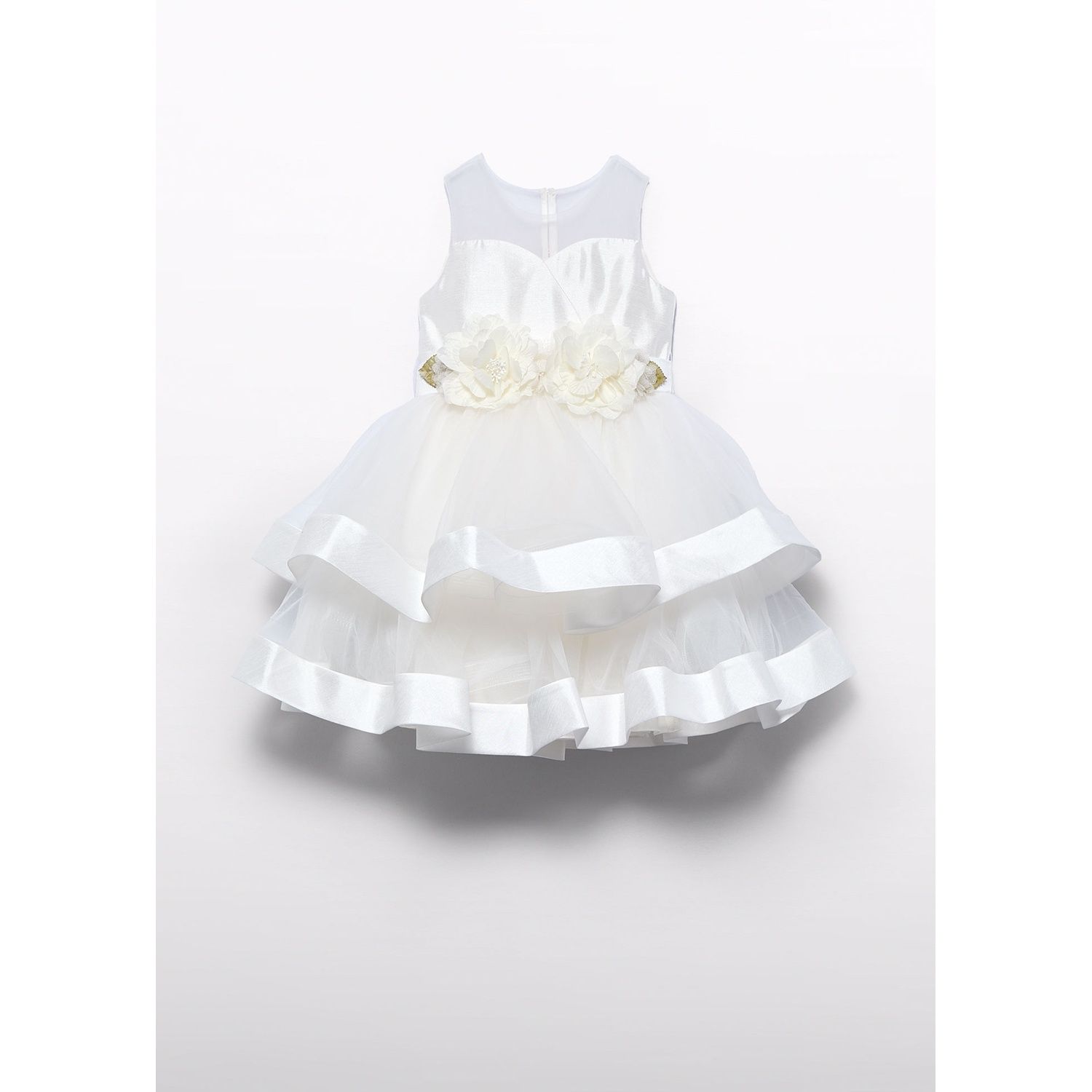 CREAM DRESS & BE COMBINED SHANTUNG & TULLE 2TIERS / 5035-050