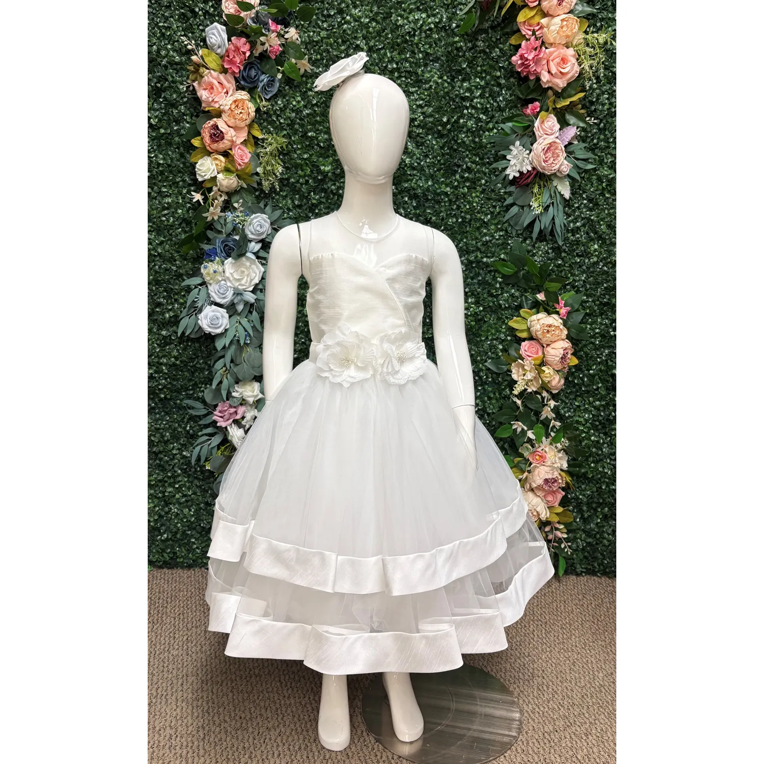 CREAM DRESS SHANTUNG & TULLE 2TIERS FLOWER BELT TRIM / 5035-050