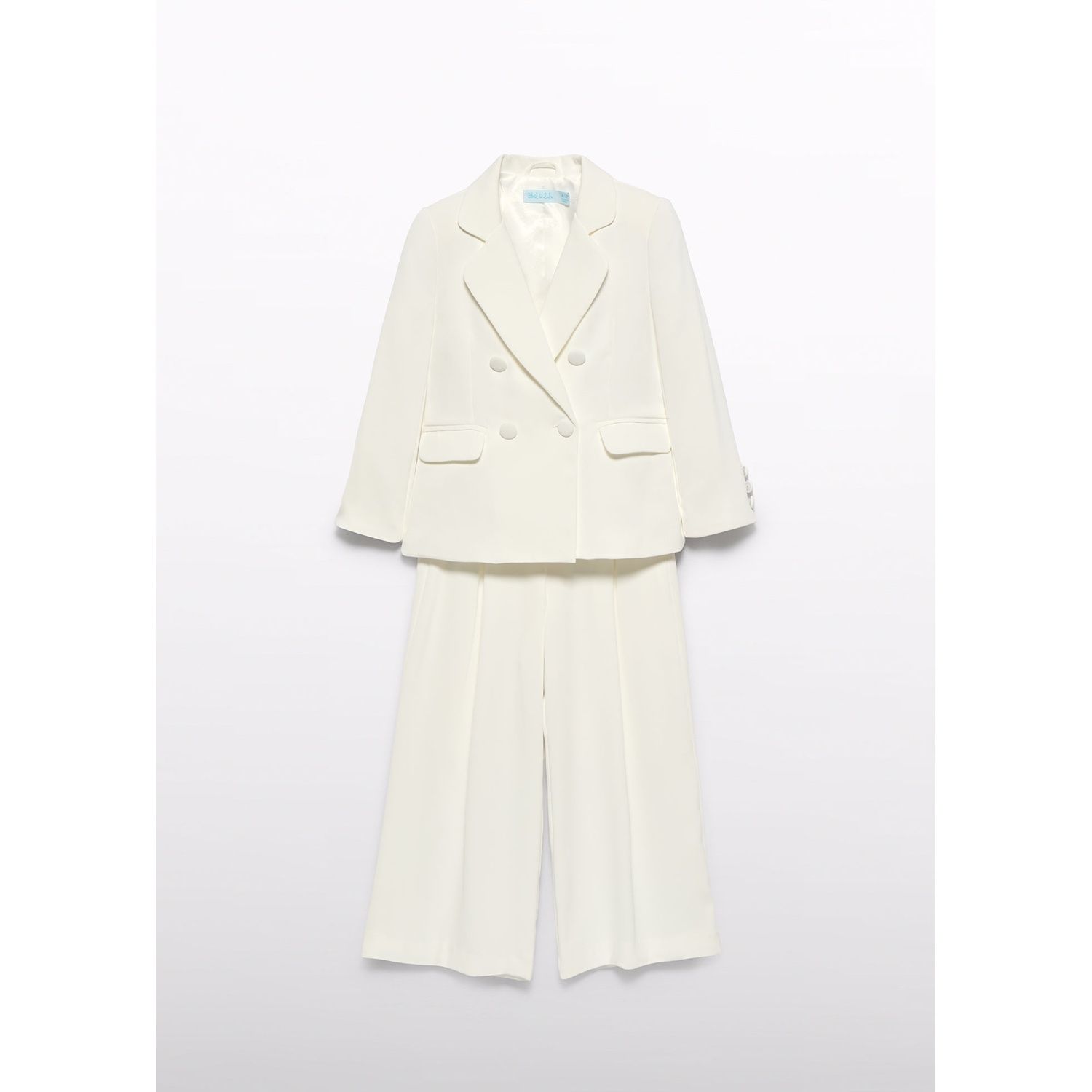 CREAM 2PC CREPE PANTSUIT 2POCKET JCK WIDE LEG PANT / 5240-027