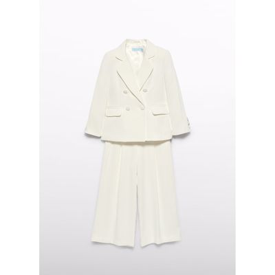 CREAM 2PC CREPE PANTSUIT 2POCKET JCK WIDE LEG PANT / 5240-027