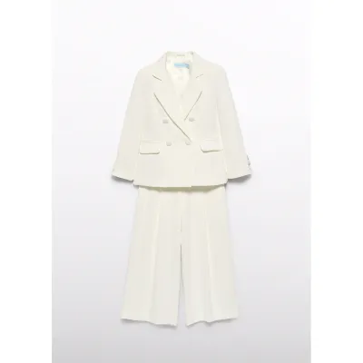 CREAM 2PC CREPE PANTSUIT 2POCKET JCK WIDE LEG PANT / 5240-027