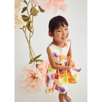 MULTICOLORED MIKADO DRESS PRINT OPEN BACK W/BELT PLEATED DRESS & BELT MULTI / 5065-005