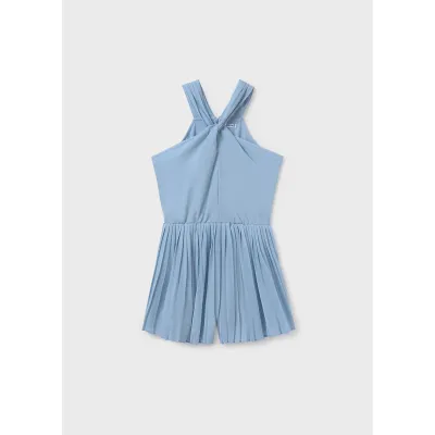 LIGHT BLUE PLEATED ROMPER SHORT HALTER TOP / 6863-039
