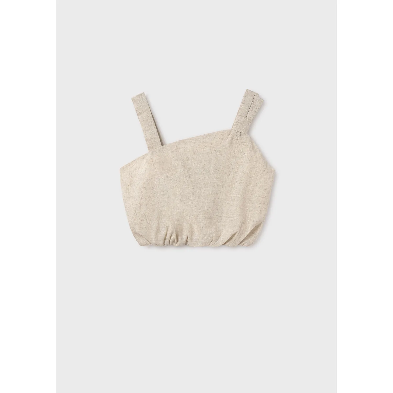 LINEN BOW TOP BEIGEELASTIC SMOCKING BACK / 6043-015