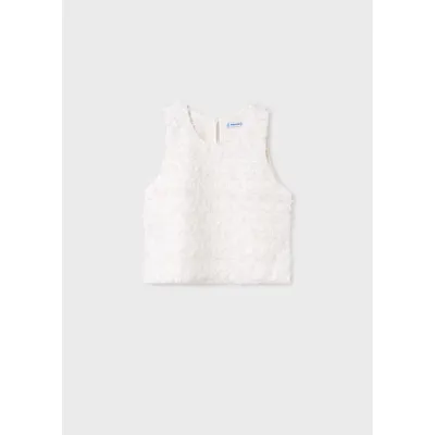 OFF WHITE TOP 3D FLOWER EFFECT SLEEVELESS / 6038-025