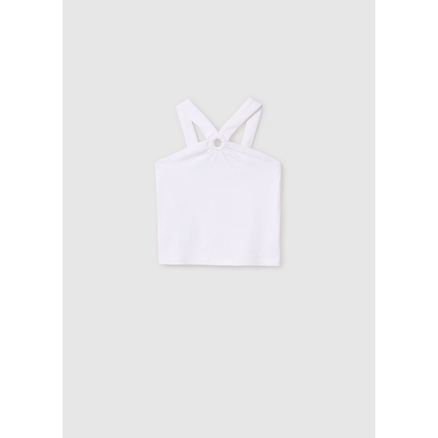 WHITE HALTER TANK TOP RIBBED KNIT / 6035-015