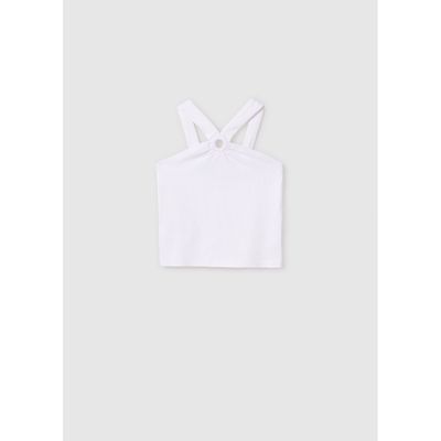 WHITE HALTER TANK TOP RIBBED KNIT / 6035-015