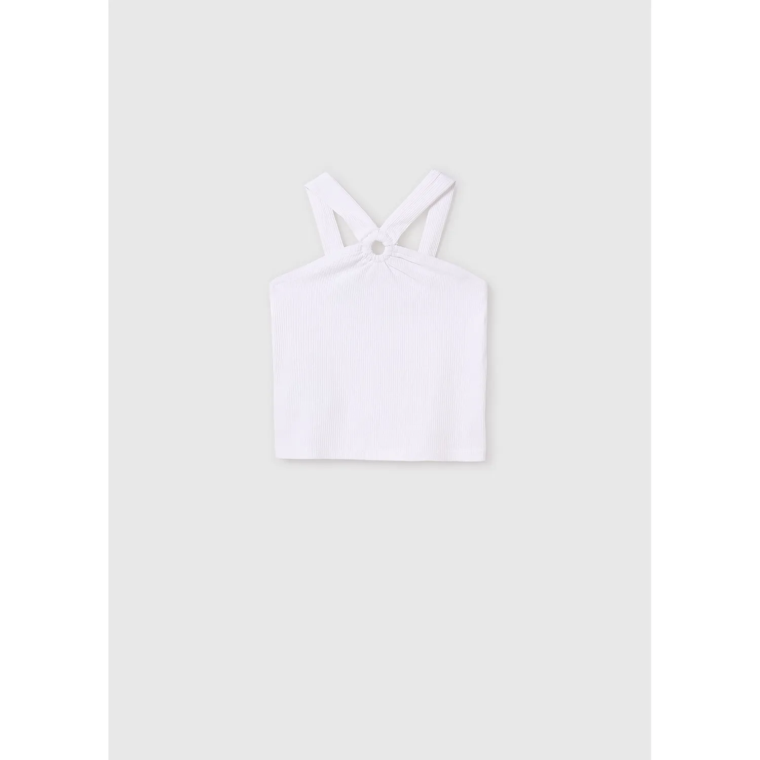 WHITE HALTER TANK TOP RIBBED KNIT / 6035-015