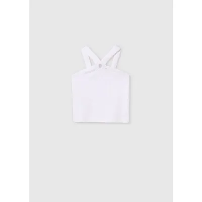 WHITE HALTER TANK TOP RIBBED KNIT / 6035-015