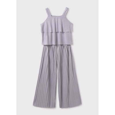 SILVER 2PC PLEATED PANT SET SHOULDER STRAPS / 6541-023