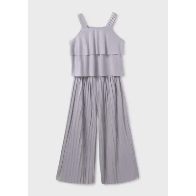 SILVER 2PC PLEATED PANT SET SHOULDER STRAPS / 6541-023